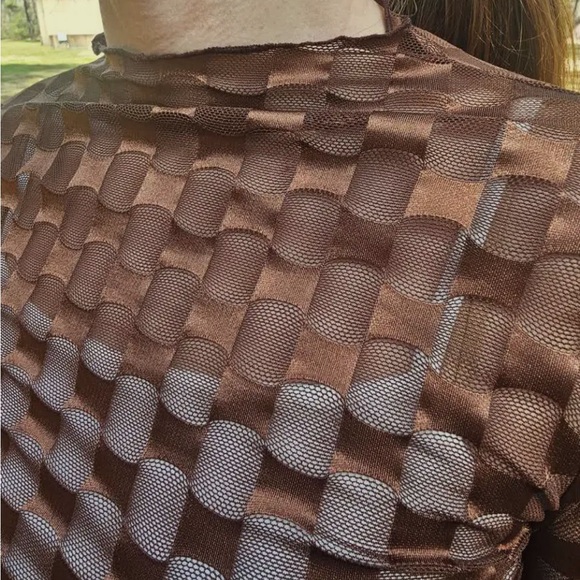 Brown Checkered Mesh Layering Top - Picture 2 of 2